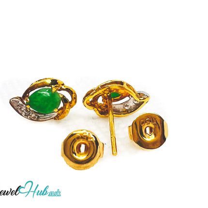 18K Gold Jade & Diamond Stud Earrings – Whisper of Elegance JH