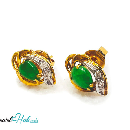 18K Gold Jade & Diamond Stud Earrings – Whisper of Elegance JH