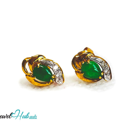 18K Gold Jade & Diamond Stud Earrings – Whisper of Elegance JH