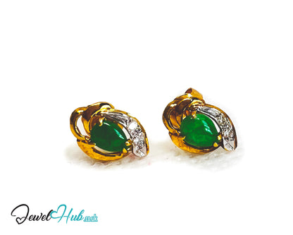 18K Gold Jade & Diamond Stud Earrings – Whisper of Elegance