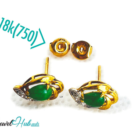 18K Gold Jade & Diamond Stud Earrings – Whisper of Elegance JH