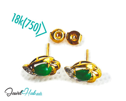 18K Gold Jade & Diamond Stud Earrings – Whisper of Elegance