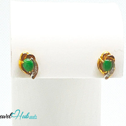 18K Gold Jade & Diamond Stud Earrings – Whisper of Elegance JH