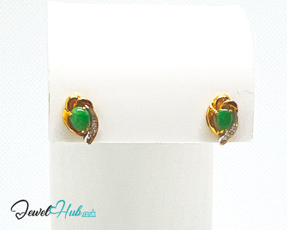 18K Gold Jade & Diamond Stud Earrings – Whisper of Elegance