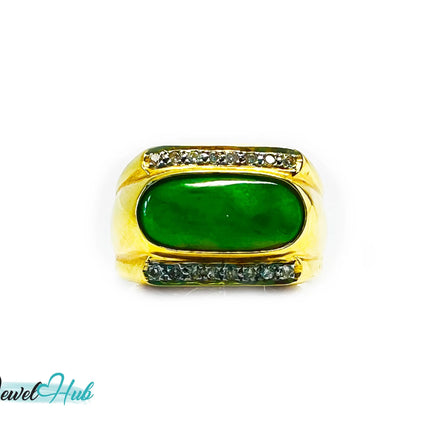 18k Gold Jade & Diamond Ring - Hallmarked (750) | UK R US 9 | Oval Jade & 0.48ct Diamonds JH