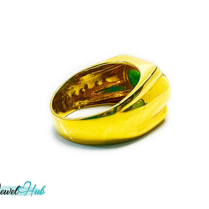 18k Gold Jade & Diamond Ring - Hallmarked (750) | UK R US 9 | Oval Jade & 0.48ct Diamonds JH