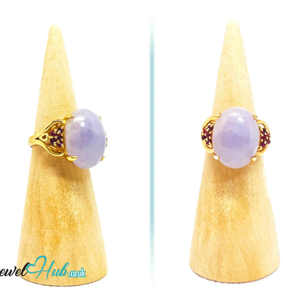 14K Gold Purple Jade & Ruby Crown Ring - Hallmarked (585)| UK P US 8 | Regal Stillness in Bloom JH