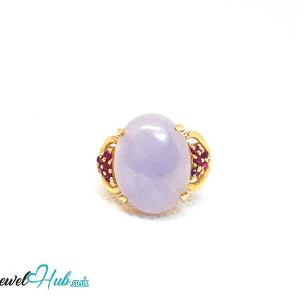 14K Gold Purple Jade & Ruby Crown Ring - Hallmarked (585)| UK P US 8 | Regal Stillness in Bloom JH