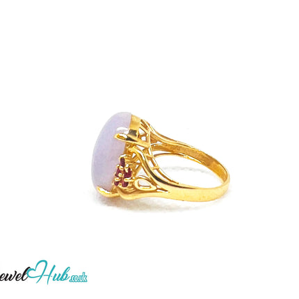 14K Gold Purple Jade & Ruby Crown Ring - Hallmarked (585)| UK P US 8 | Regal Stillness in Bloom JH