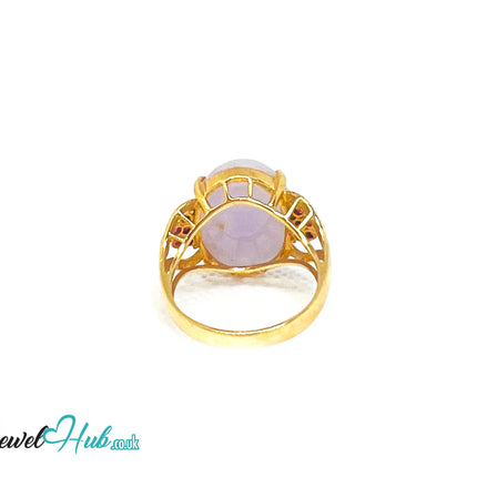 14K Gold Purple Jade & Ruby Crown Ring - Hallmarked (585)| UK P US 8 | Regal Stillness in Bloom JH