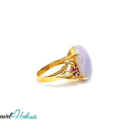 14K Gold Purple Jade & Ruby Crown Ring - Hallmarked (585)| UK P US 8 | Regal Stillness in Bloom JH