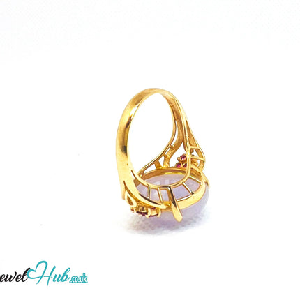 14K Gold Purple Jade & Ruby Crown Ring - Hallmarked (585)| UK P US 8 | Regal Stillness in Bloom JH