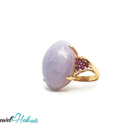 14K Gold Purple Cabochon Jade & Ruby Ring - Hallmarked (585) | UK O US 7.5 | Sovereignty in Bloom JH