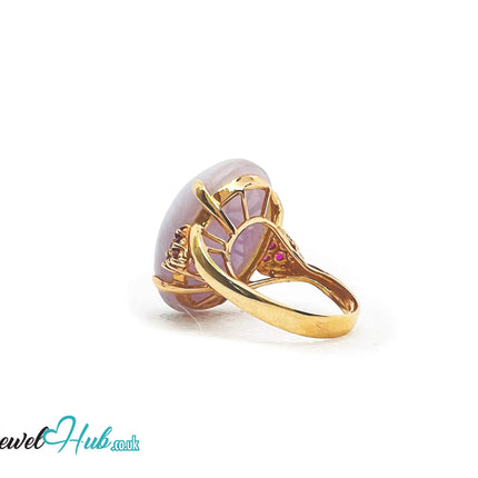 14K Gold Purple Cabochon Jade & Ruby Ring - Hallmarked (585) | UK O US 7.5 | Sovereignty in Bloom JH