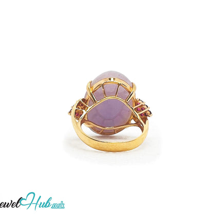 14K Gold Purple Cabochon Jade & Ruby Ring - Hallmarked (585) | UK O US 7.5 | Sovereignty in Bloom JH