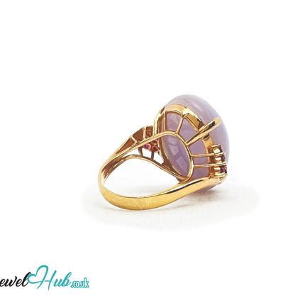 14K Gold Purple Cabochon Jade & Ruby Ring - Hallmarked (585) | UK O US 7.5 | Sovereignty in Bloom JH