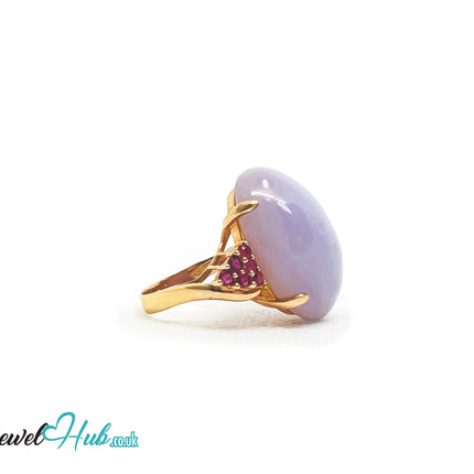 14K Gold Purple Cabochon Jade & Ruby Ring - Hallmarked (585) | UK O US 7.5 | Sovereignty in Bloom JH