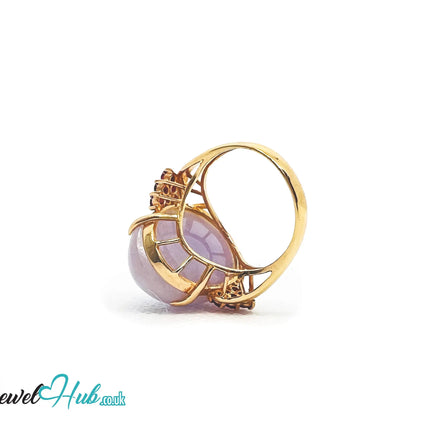 14K Gold Purple Cabochon Jade & Ruby Ring - Hallmarked (585) | UK O US 7.5 | Sovereignty in Bloom JH