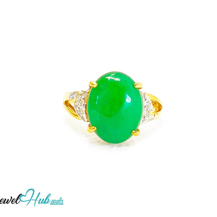 18k Gold Jade & Diamond Ring – Hallmarked (750) | UK N US 7 | Imperial Bloom JH