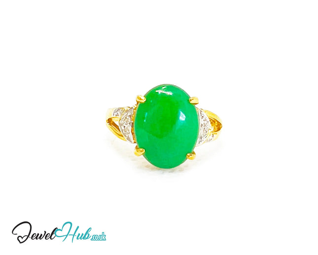 18k Gold Jade & Diamond Ring – Hallmarked (750) | UK N US 7 | Imperial Bloom JH