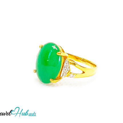 18k Gold Jade & Diamond Ring – Hallmarked (750) | UK N US 7 | Imperial Bloom JH