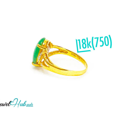 18k Gold Jade & Diamond Ring – Hallmarked (750) | UK N US 7 | Imperial Bloom JH