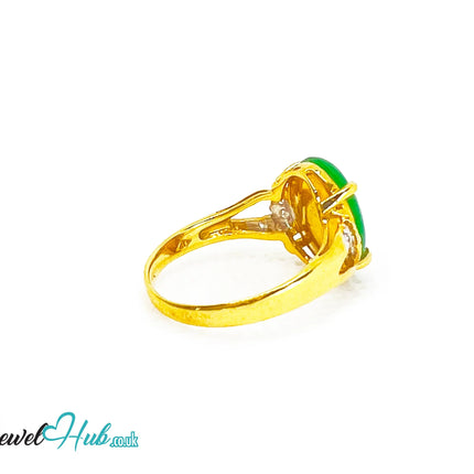 18k Gold Jade & Diamond Ring – Hallmarked (750) | UK N US 7 | Imperial Bloom JH