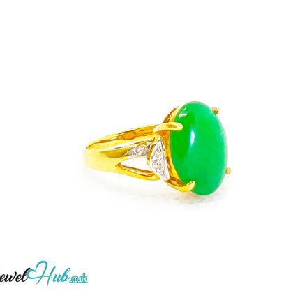 18k Gold Jade & Diamond Ring – Hallmarked (750) | UK N US 7 | Imperial Bloom JH