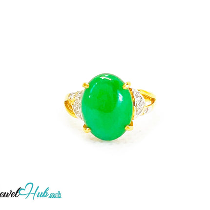 18k Gold Jade & Diamond Ring – Hallmarked (750) | UK N US 7 | Imperial Bloom JH