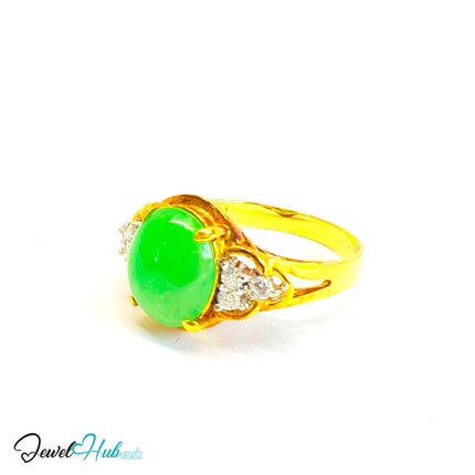 18K Gold Jade & Diamond Ring · 1.15ct Oval Jade · UK M · US 6.5 · Trio-Set Heritage Band - JewelHub