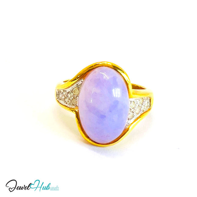 18K Gold Purple Jade & Diamond Ring · 1.85ct Oval Jade · UK O · US 7.5 · Bezel-Set Statement Band - JewelHub