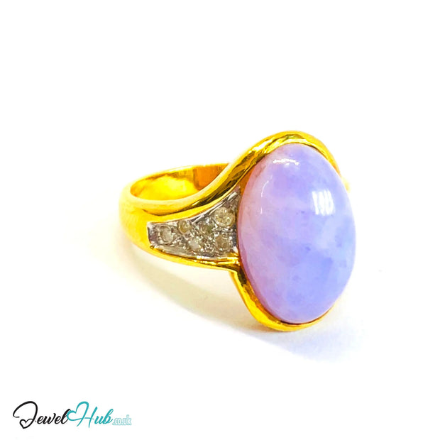 18K Gold Purple Jade & Diamond Ring · 1.85ct Oval Jade · UK O · US 7.5 · Bezel-Set Statement Band - JewelHub