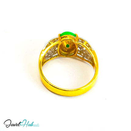 18K Gold Jade & Diamond Ring · 1.85ct Oval Jade · 1.75ct Diamonds · UK O · US 7.5 · Luxe Statement Band - JewelHub