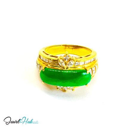 18K Gold Jade & Diamond Ring · 2.15ct Oval Jade · 0.32ct Diamonds · UK N · US 6.75 · Luxe Elongated Ban - JewelHub