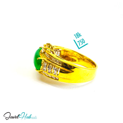 18K Gold Jade & Diamond Ring · 2.15ct Oval Jade · 0.32ct Diamonds · UK N · US 6.75 · Luxe Elongated Ban - JewelHub