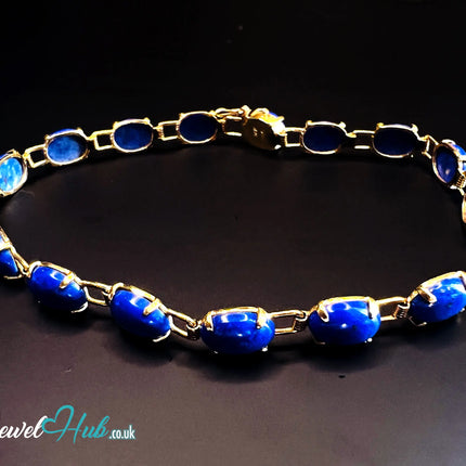 14K Gold Lapis Lazuli Bracelet – 17 Deep Blue Stones · 18cm · Hallmarked Wellness Jewelry JH