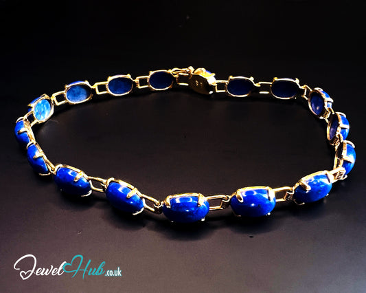 14K Gold Lapis Lazuli Bracelet – 17 Deep Blue Stones · 18cm · Hallmarked Wellness Jewelry