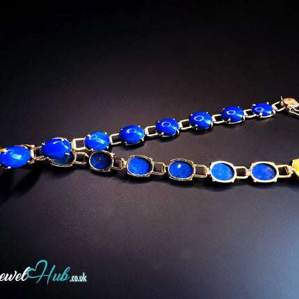 14K Gold Lapis Lazuli Bracelet – 17 Deep Blue Stones · 18cm · Hallmarked Wellness Jewelry JH