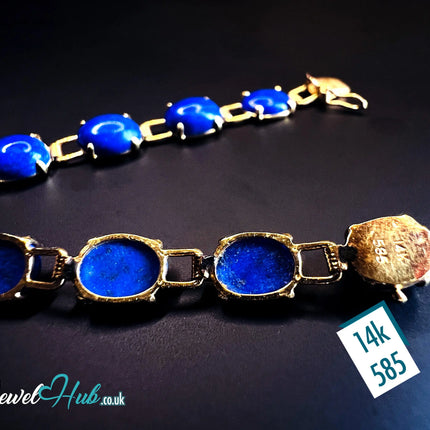 14K Gold Lapis Lazuli Bracelet – 17 Deep Blue Stones · 18cm · Hallmarked Wellness Jewelry JH