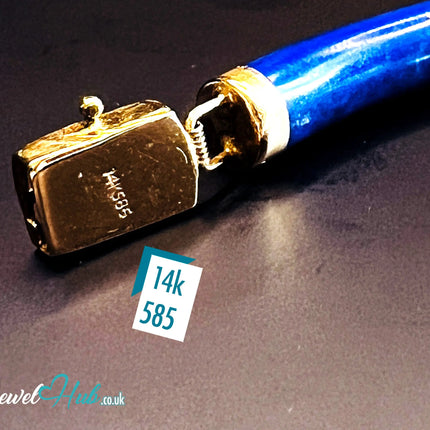 14K Gold Lapis Lazuli Bracelet (Hallmarked) 6 Cylindrical Stones | 9.82g | Hallmarked | Character Clasp | Traditional & Wellness-Inspired JH