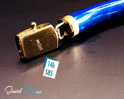 14K Gold Lapis Lazuli Bracelet (Hallmarked) 6 Cylindrical Stones | 9.82g | Hallmarked | Character Clasp | Traditional & Wellness-Inspired