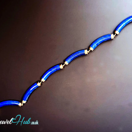 14K Gold Lapis Lazuli Bracelet (Hallmarked) 6 Cylindrical Stones | 9.82g | Hallmarked | Character Clasp | Traditional & Wellness-Inspired JH