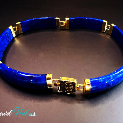 14K Gold Lapis Lazuli Bracelet – 6 Sculptural Gemstones | Hallmarked | 11.96g | 18cm Wellness Jewellery JH