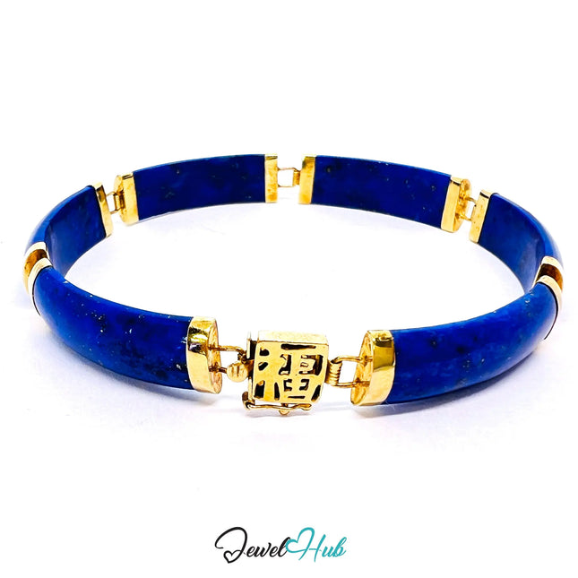 14K Gold Lapis Bracelet (Lazuli) 6 Sculptural Gemstones | Hallmarked | 11.96g | 18cm Wellness Jewellery JH