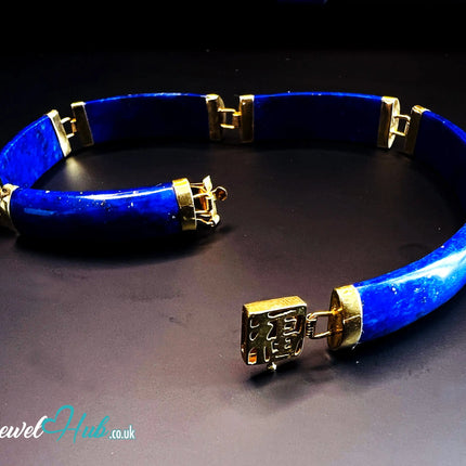 14K Gold Lapis Lazuli Bracelet – 6 Sculptural Gemstones | Hallmarked | 11.96g | 18cm Wellness Jewellery JH