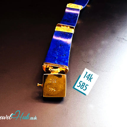 14K Gold Lapis Lazuli Bracelet – 6 Sculptural Gemstones | Hallmarked | 11.96g | 18cm Wellness Jewellery JH