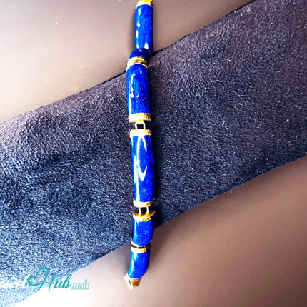 14K Gold Lapis Lazuli Bracelet – 6 Sculptural Gemstones | Hallmarked | 11.96g | 18cm Wellness Jewellery JH