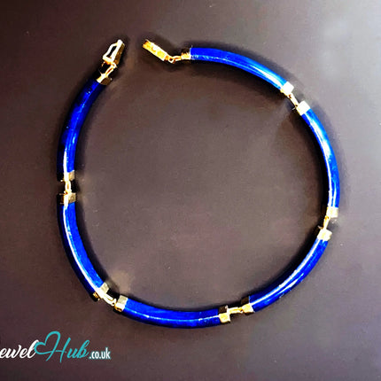 14K Gold Lapis Lazuli Bracelet – 6 Sculptural Gemstones | Hallmarked | 11.96g | 18cm Wellness Jewellery JH