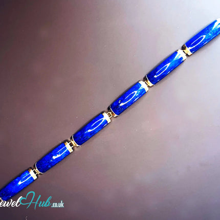 14K Gold Lapis Lazuli Bracelet – 6 Sculptural Gemstones | Hallmarked | 11.96g | 18cm Wellness Jewellery JH