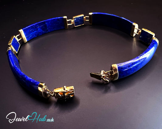 14K Gold Lapis Lazuli Bracelet – 4 Sculptural Gemstones + 3 Dragon Motifs | 11.96g | 18cm | Symbolic Artisan Jewellery